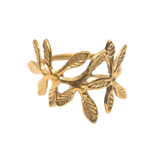 BRASS NAPKIN RING LEAF (POLISH) SET OF 4